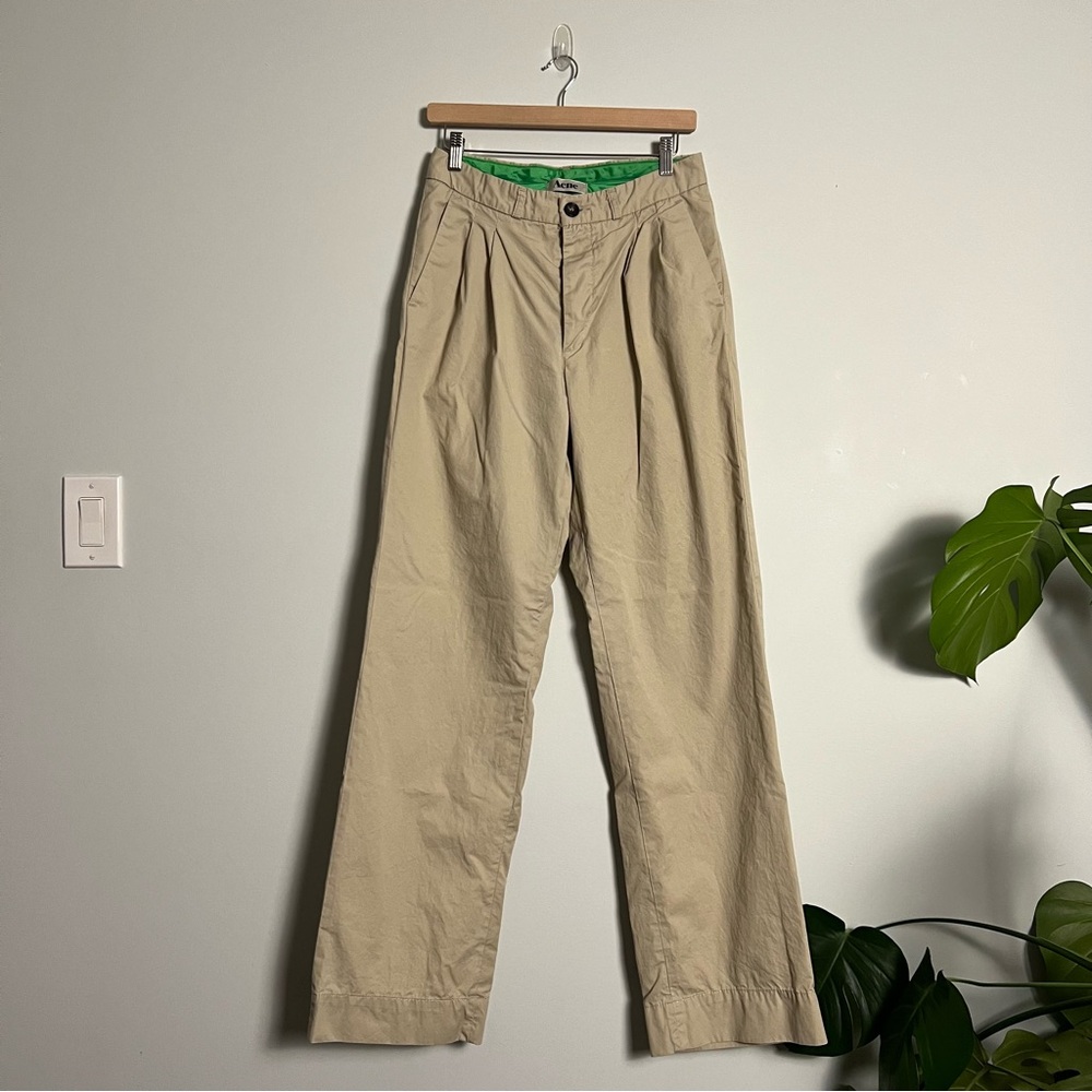 Acne Studios beige khaki cotton pleated pants 25 W 34 L
